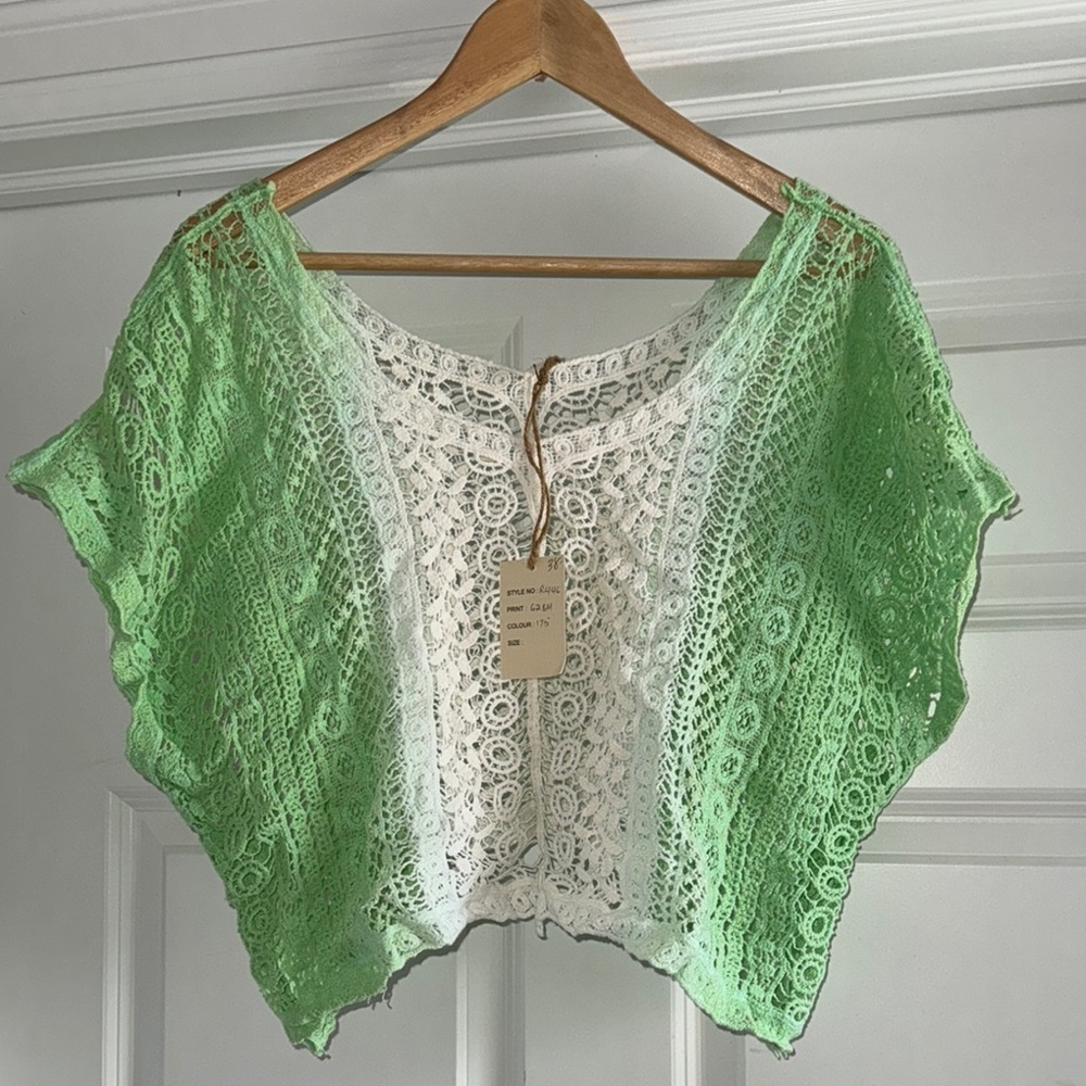 NWT Raga Green and White Crochet Top